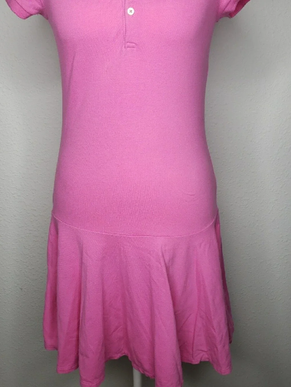 Polo Ralph Lauren Cotton Stretch Button Tennis Prep Knit Dress Size L Pink